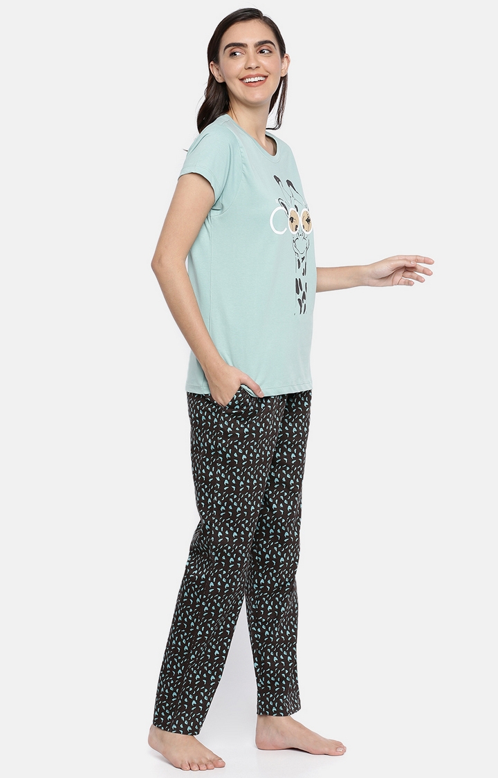 Ellete | Aqua & Brown Cotton Pyjama Set 1