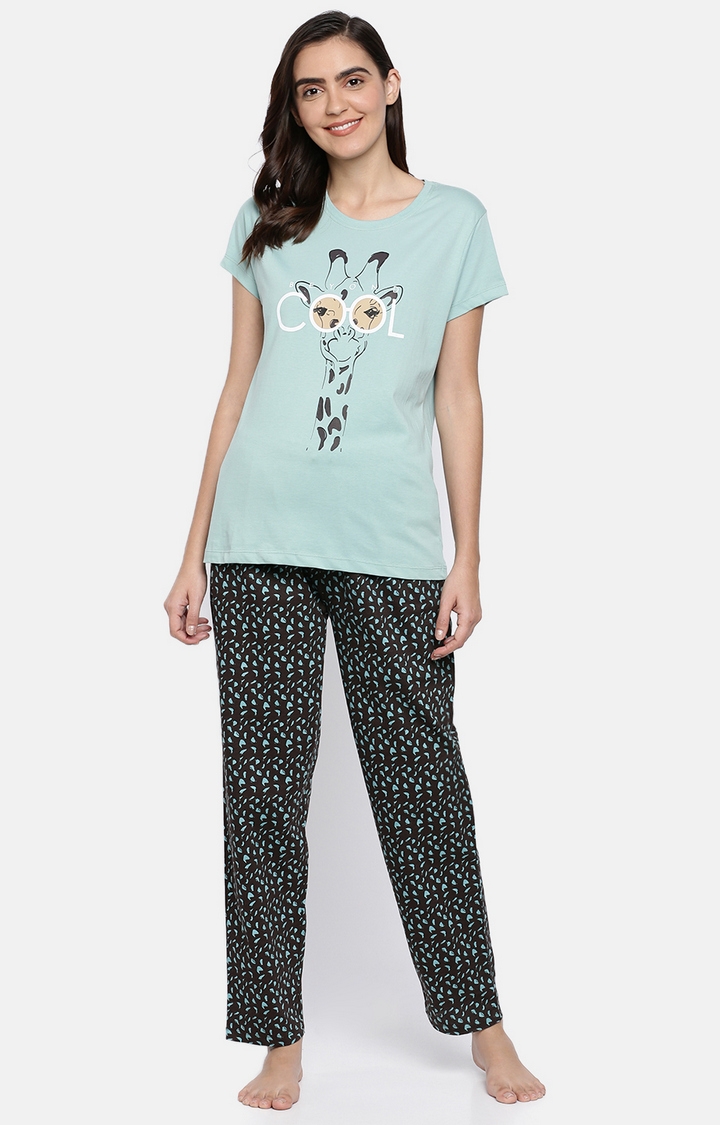 Ellete | Aqua & Brown Cotton Pyjama Set 0