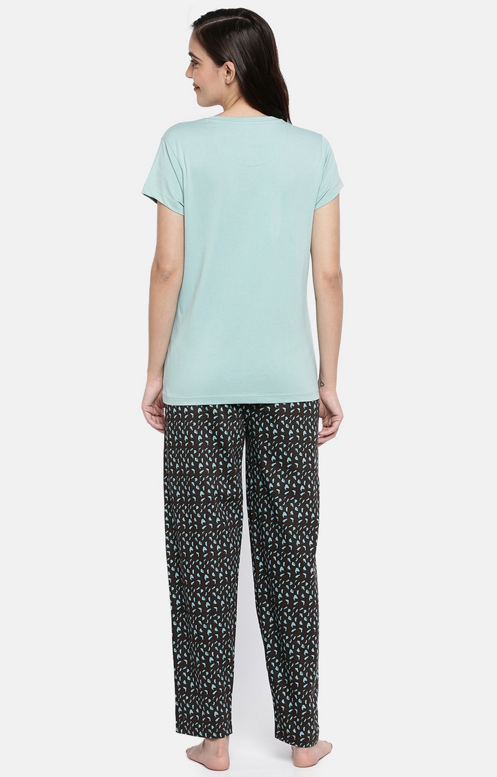 Ellete | Aqua & Brown Cotton Pyjama Set 2