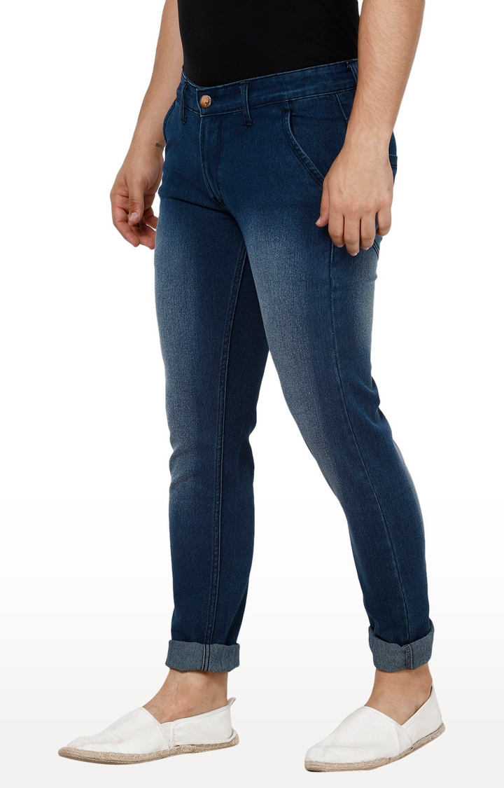 Urbano Fashion | Dark Blue Solid Tapered Jeans 2