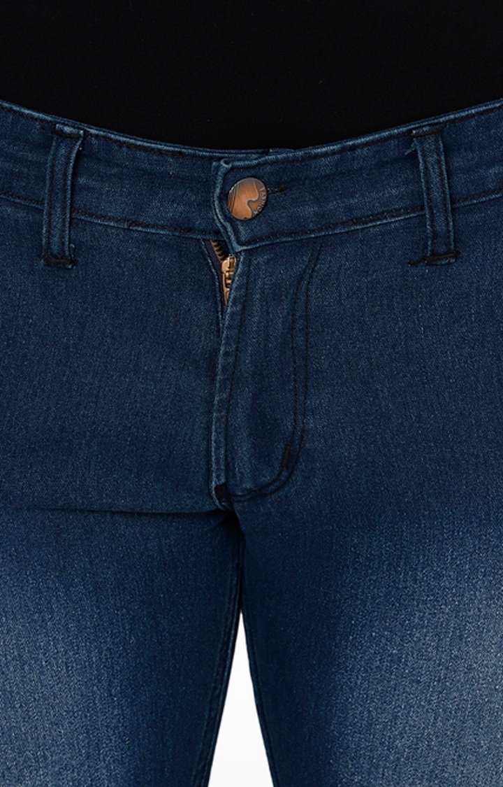 Urbano Fashion | Dark Blue Solid Tapered Jeans 4