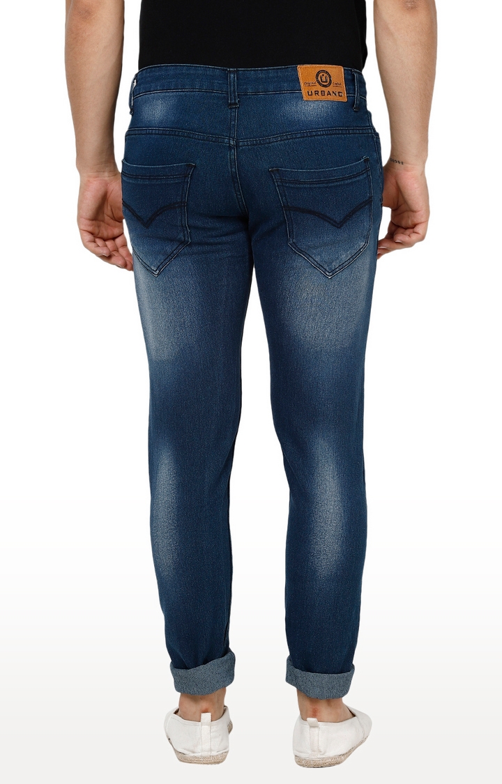 Urbano Fashion | Dark Blue Solid Tapered Jeans 3
