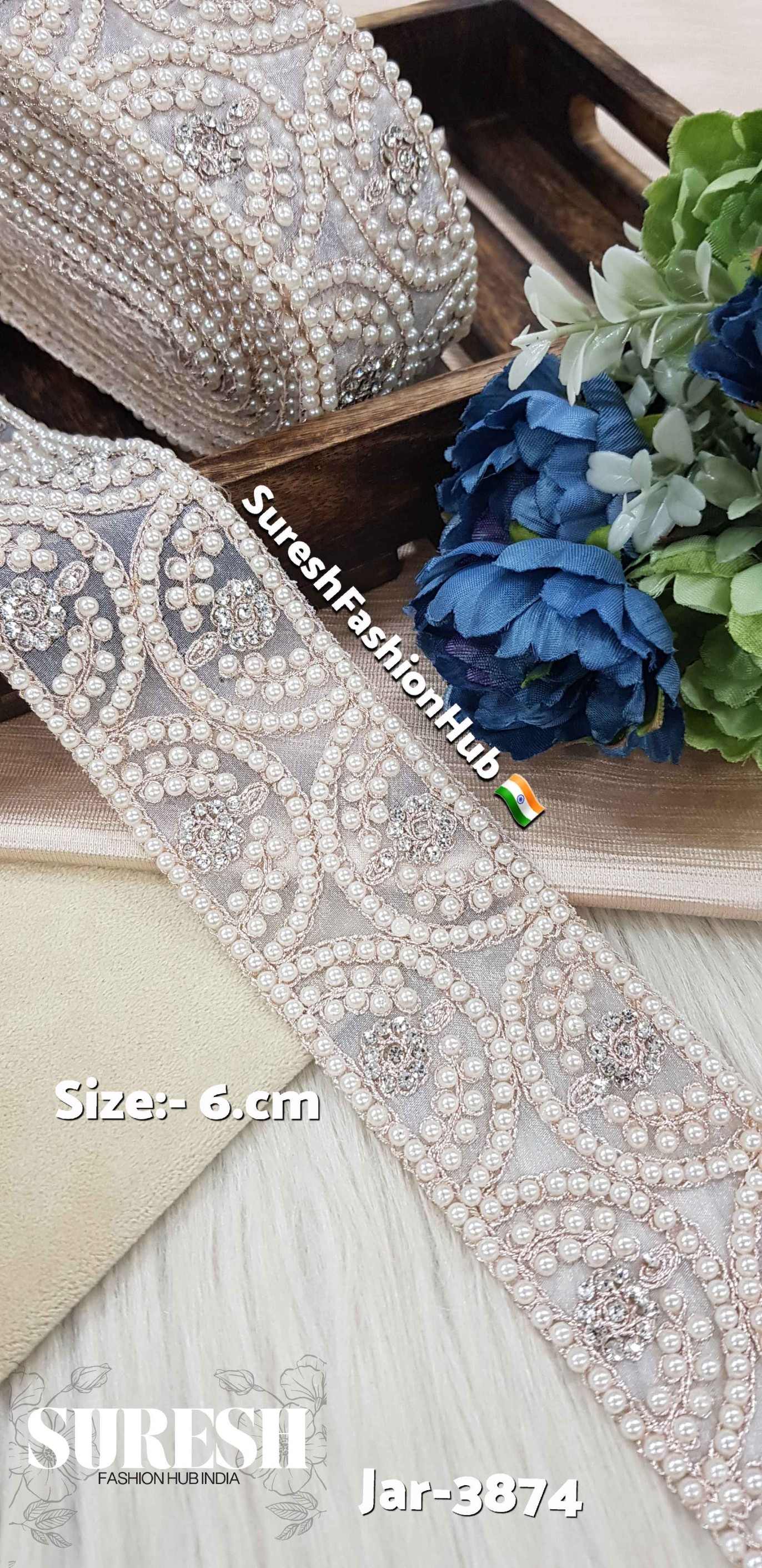  Gold Semi-Circle Pearl Diamond Cutwork Lace
