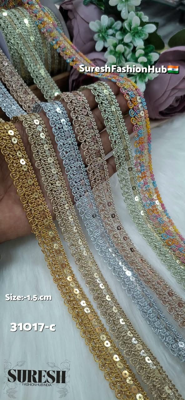 Antique Gold One-Side Sequin Dori Zari Jaalar Machine Lace – 31017-C