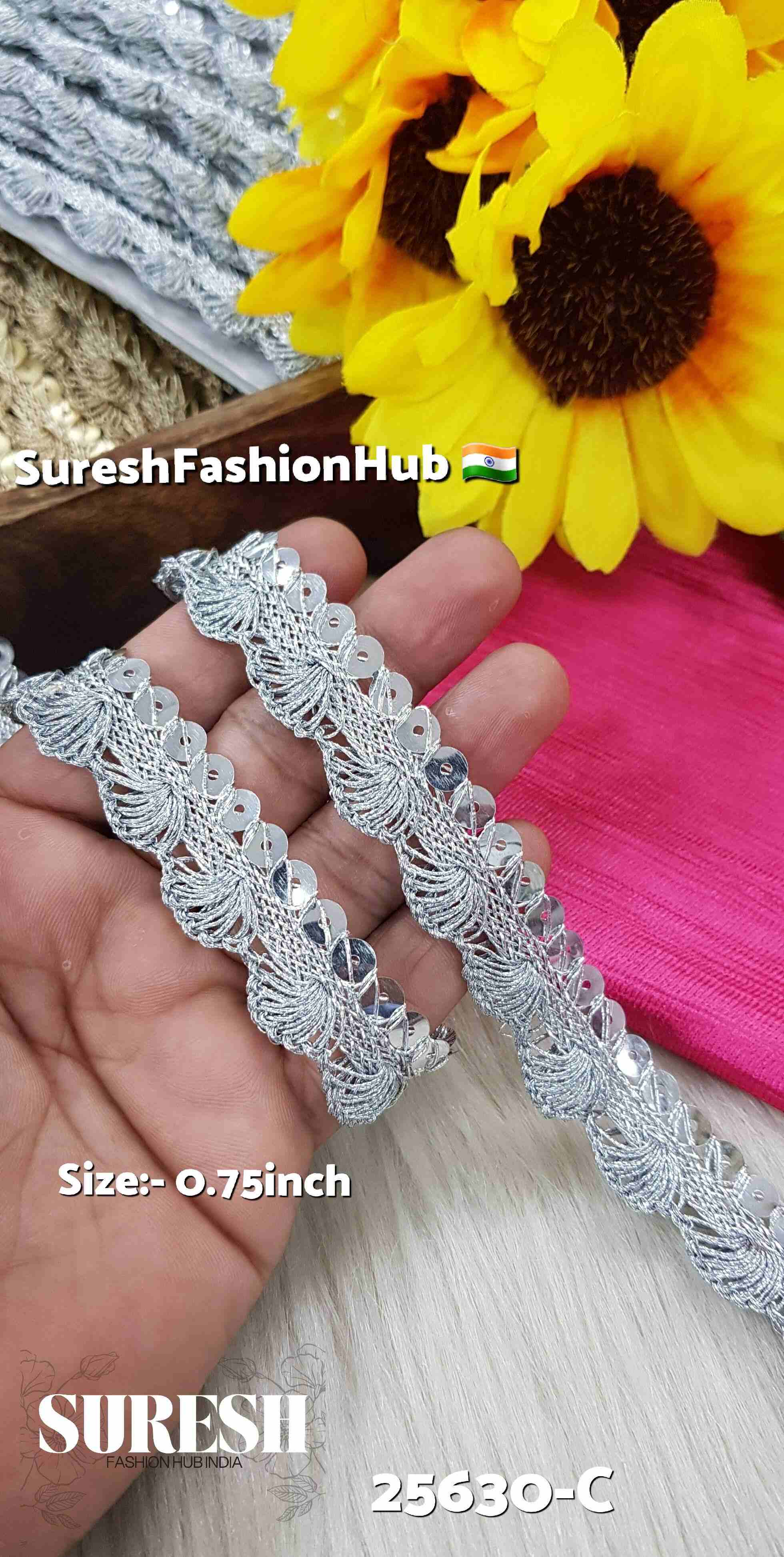 Silver Zari Pankha Sequin Lace – 18 Meters