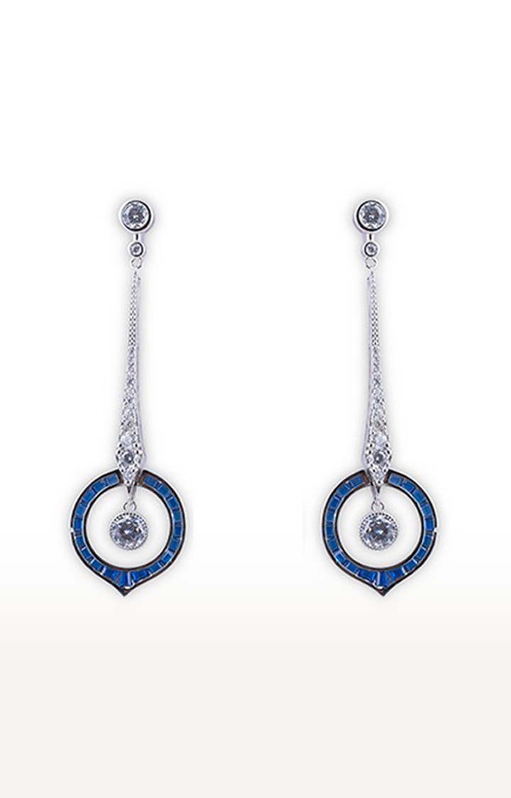 Blue and White Cz Cascade Earrings
