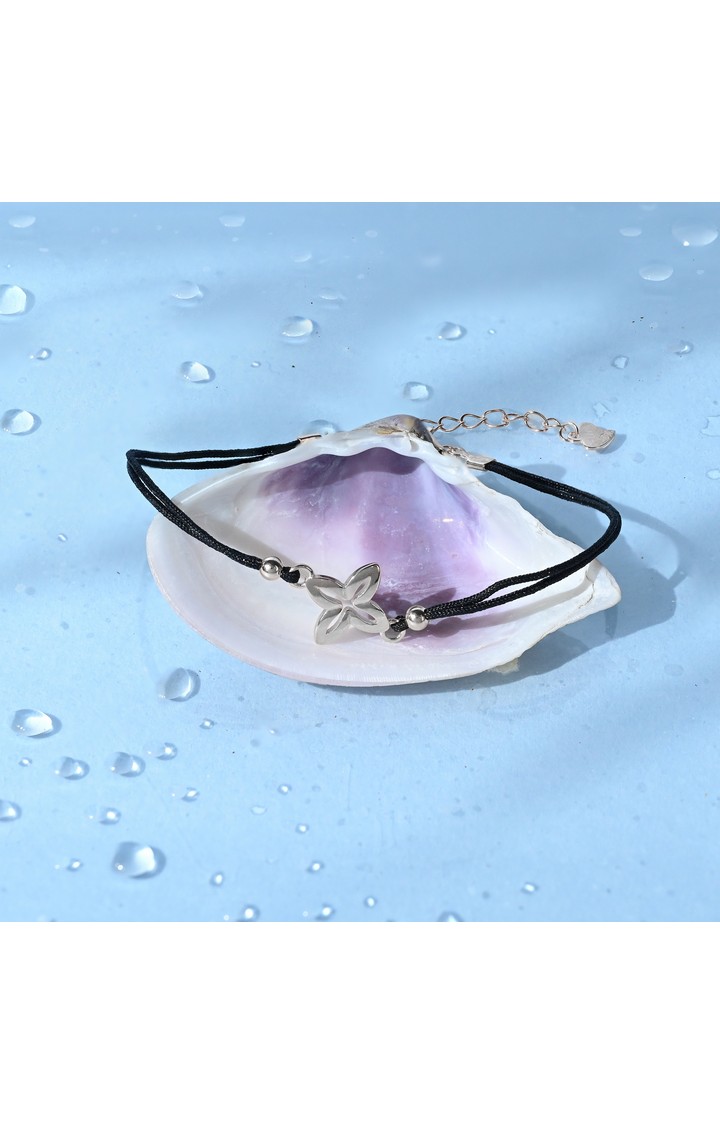 Stone Studded Flower Bracelet in Silver color