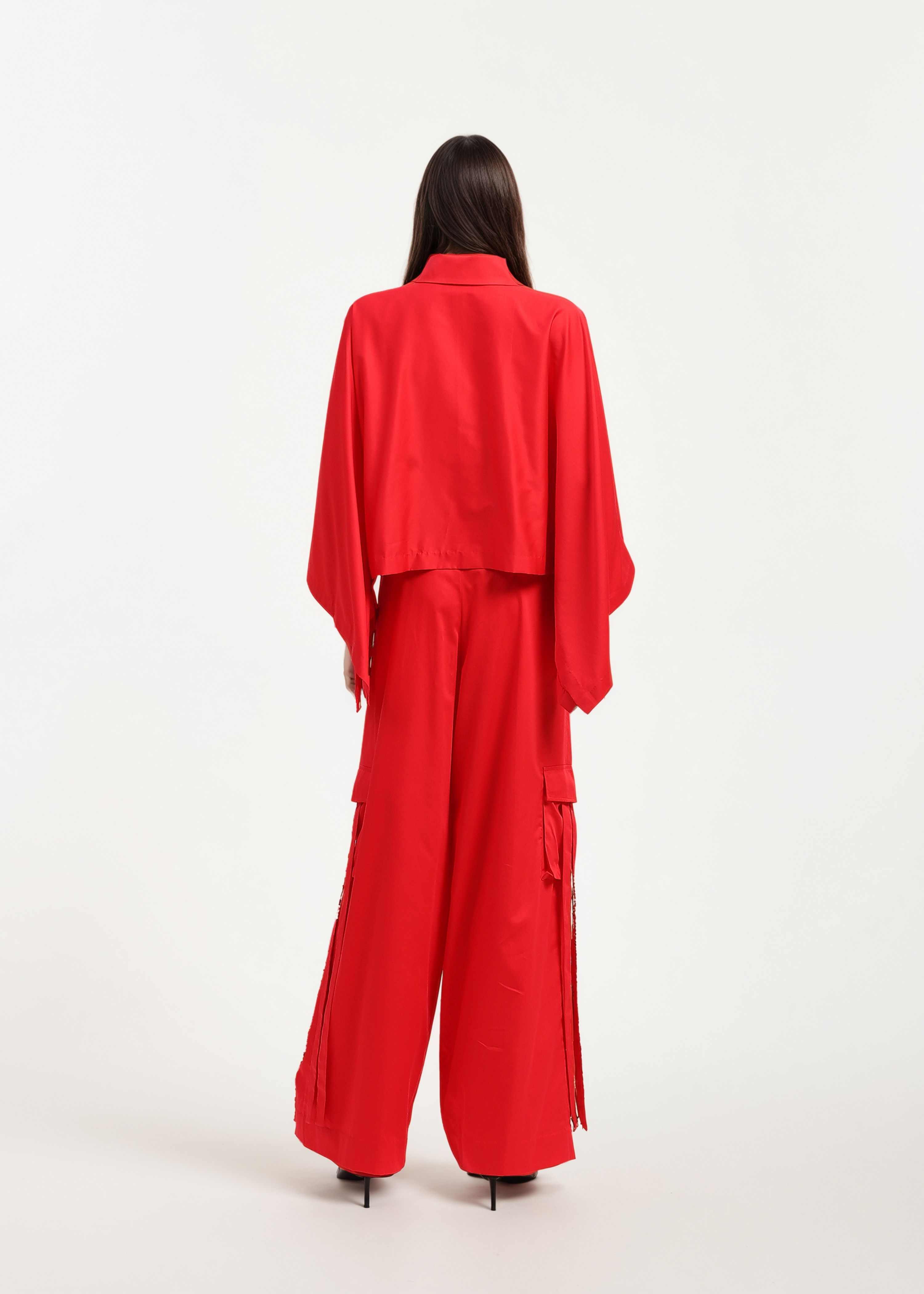 AKOK Red Cotton One shoulder Top and Trouser Co-ords