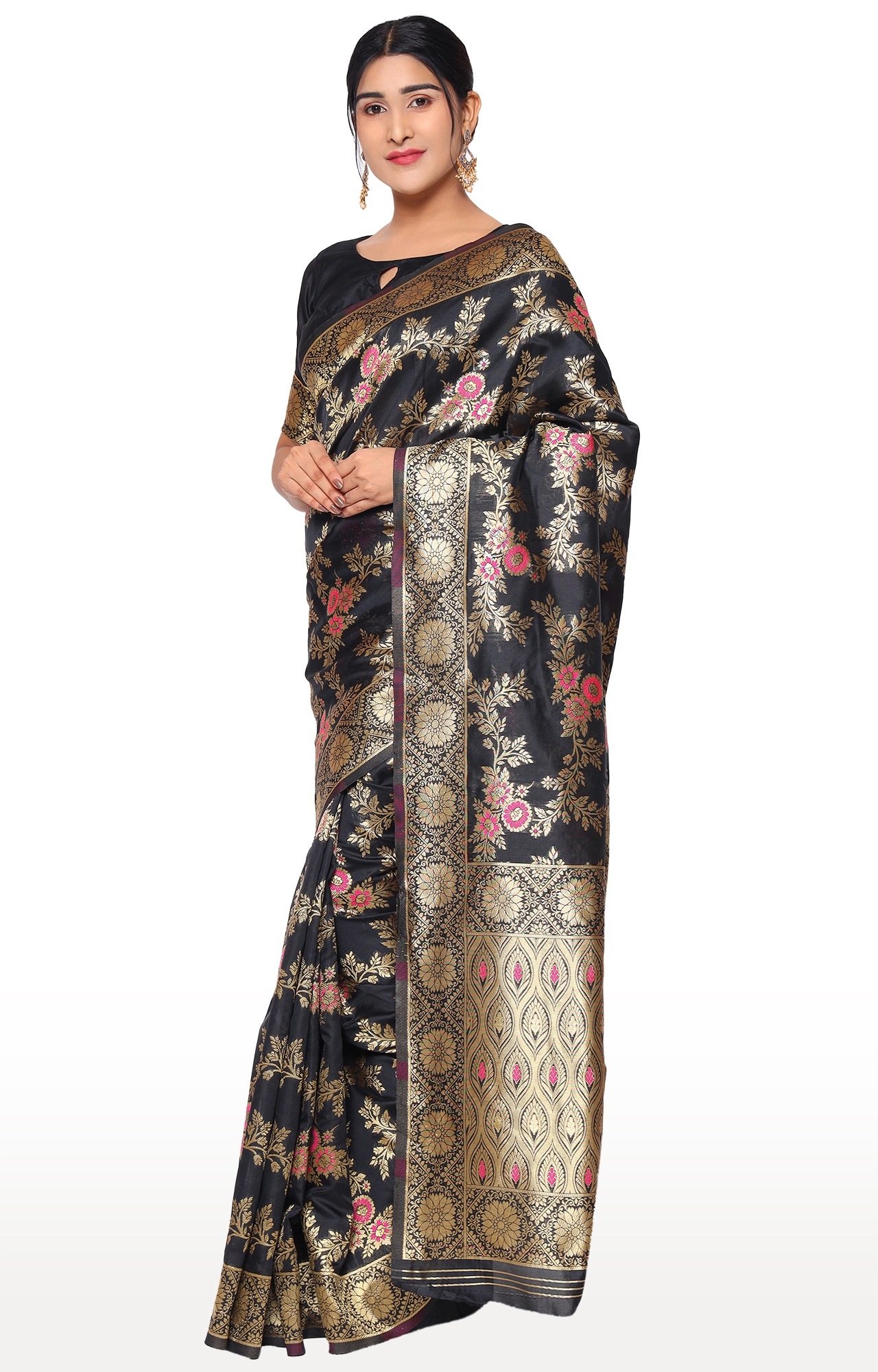 Glemora | Glemora Black Designer Ethnic Wear Silk Blend Banarasi Traditional Saree 1