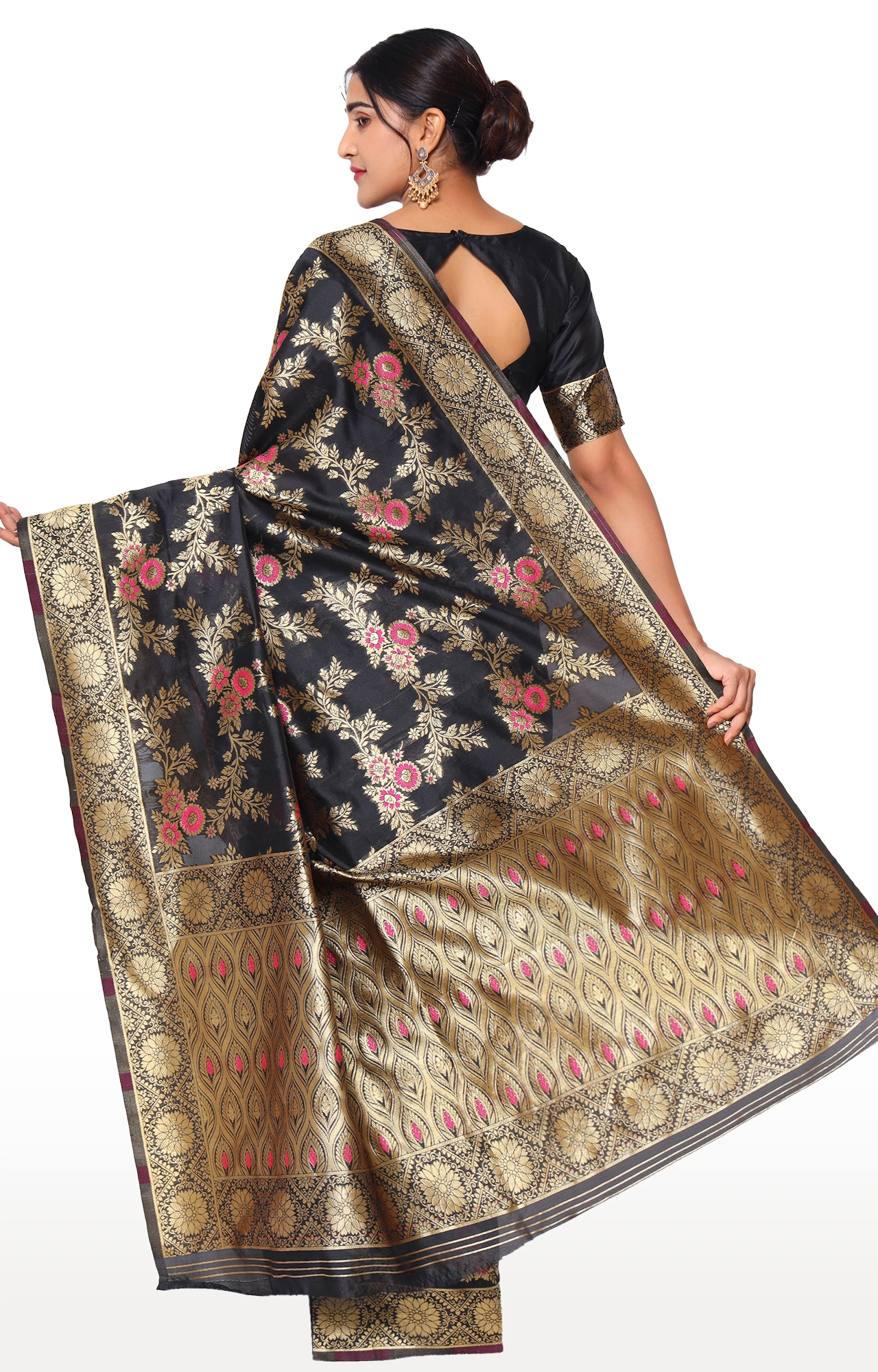 Glemora | Glemora Black Designer Ethnic Wear Silk Blend Banarasi Traditional Saree 2