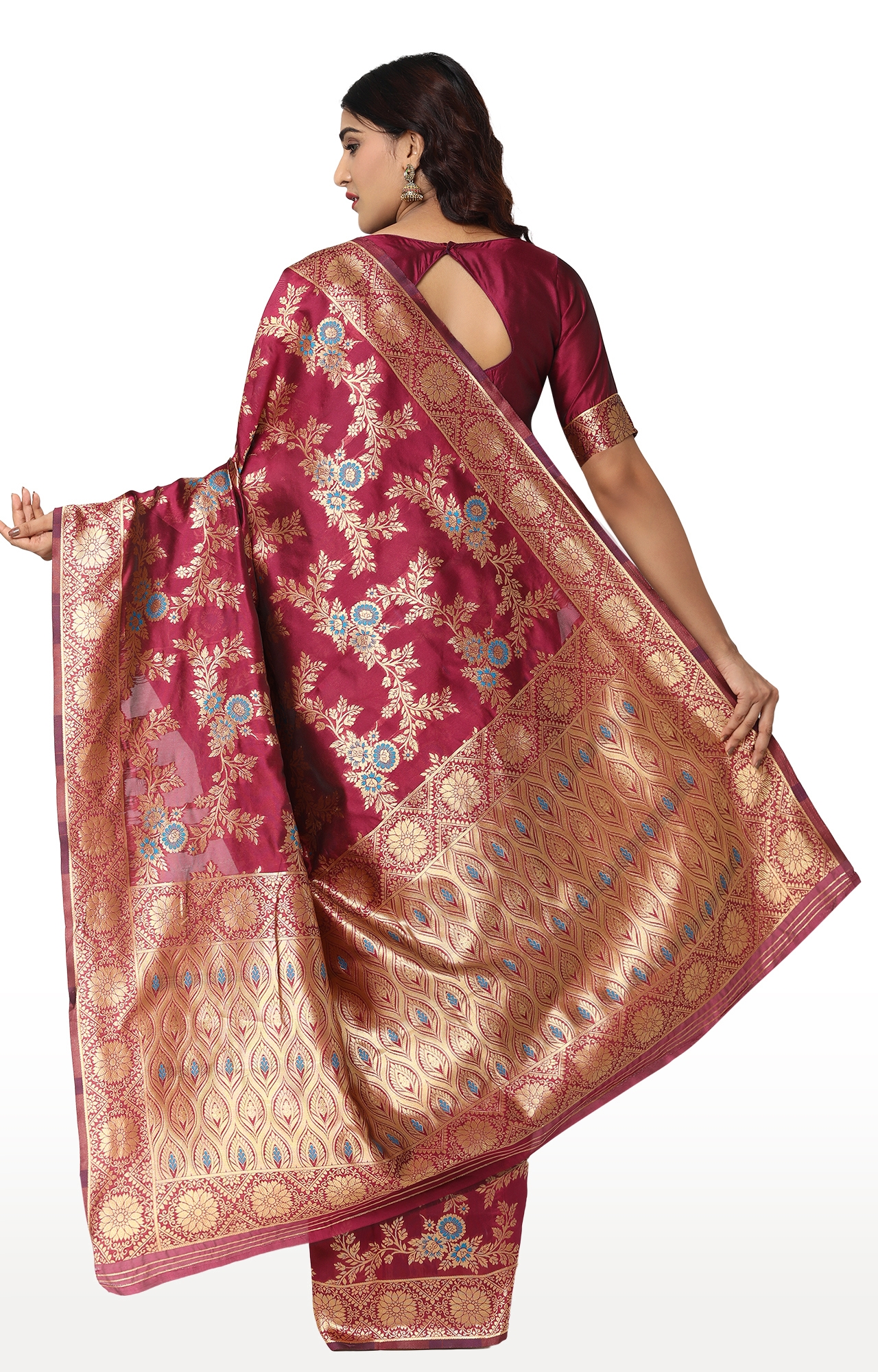 Glemora | Glemora Purple Designer Ethnic Wear Silk Blend Banarasi Traditional Saree 2