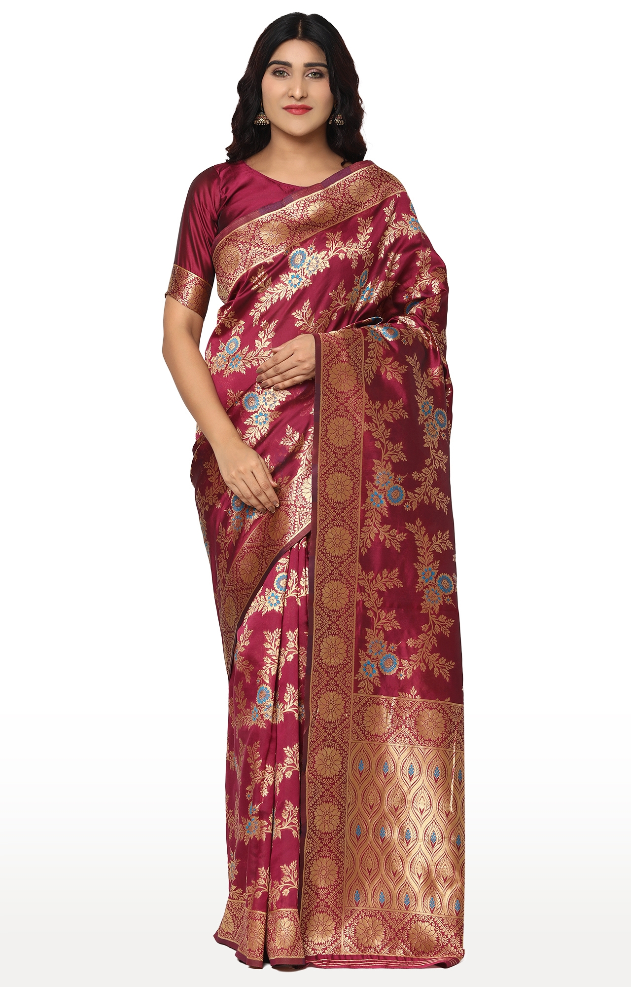 Glemora | Glemora Purple Designer Ethnic Wear Silk Blend Banarasi Traditional Saree 0