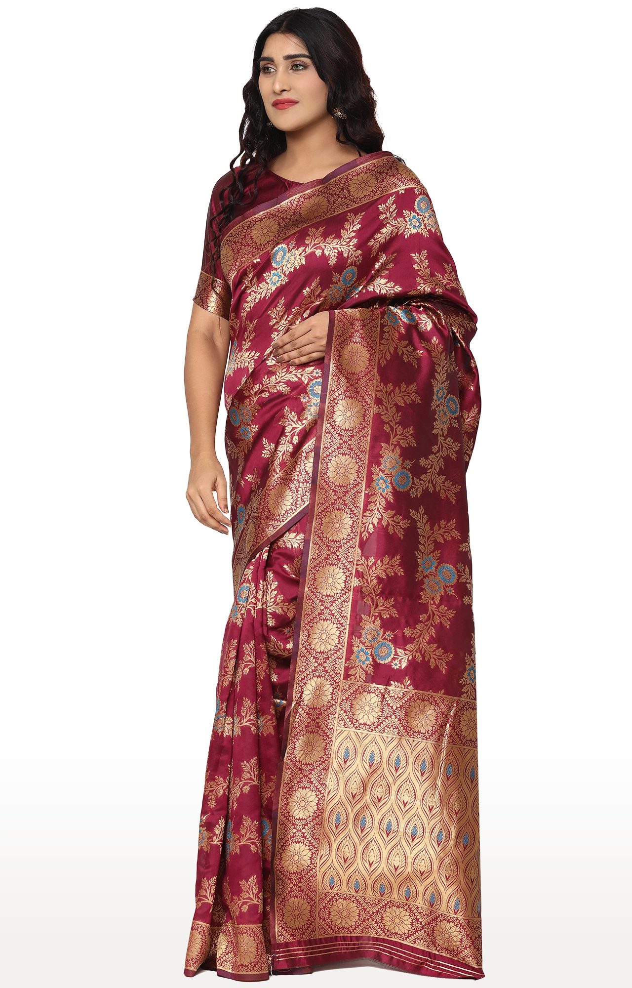 Glemora | Glemora Purple Designer Ethnic Wear Silk Blend Banarasi Traditional Saree 1