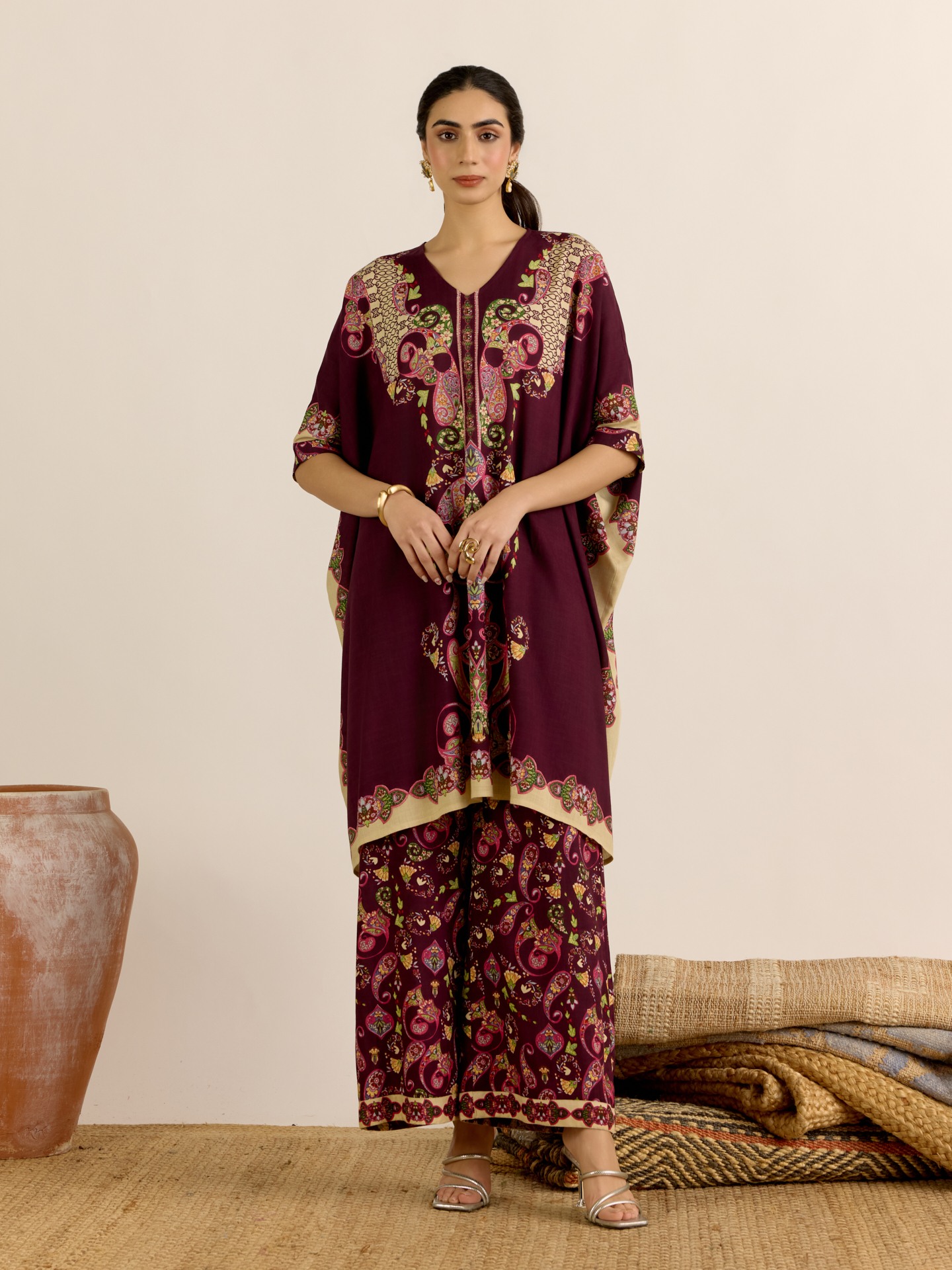 Wine Dandelion Kurta Set