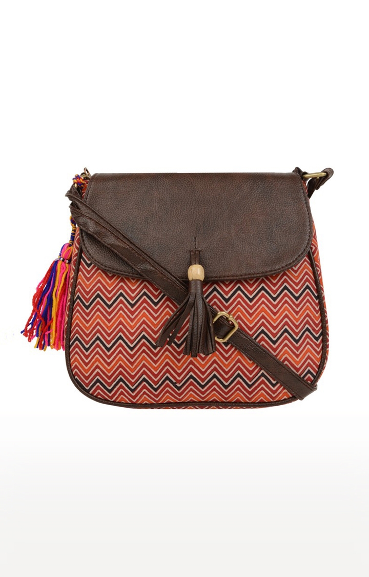Vivinkaa | Vivinkaa Orange Women's Ethnic Leatherette/Cotton Multi Zigzag Tassel Printed Sling Bag 0