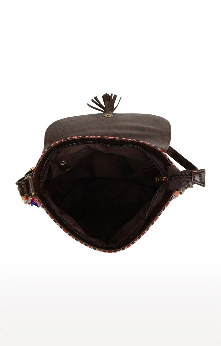 Vivinkaa | Vivinkaa Orange Women's Ethnic Leatherette/Cotton Multi Zigzag Tassel Printed Sling Bag 6