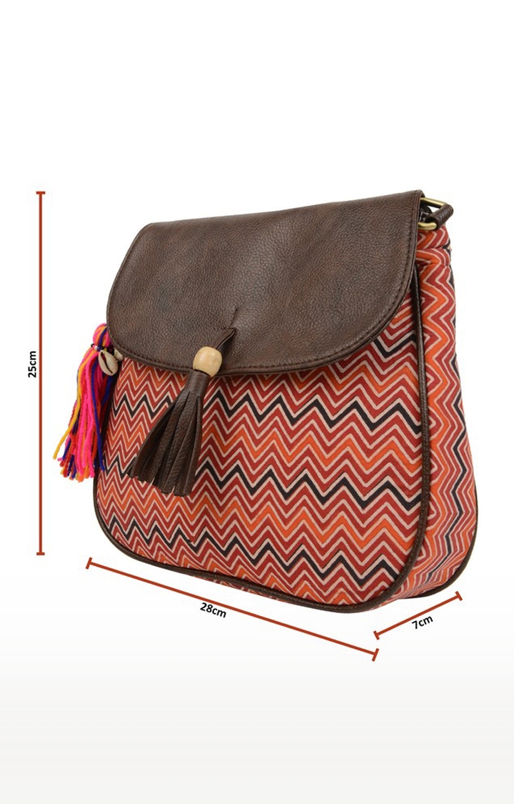 Vivinkaa | Vivinkaa Orange Women's Ethnic Leatherette/Cotton Multi Zigzag Tassel Printed Sling Bag 8