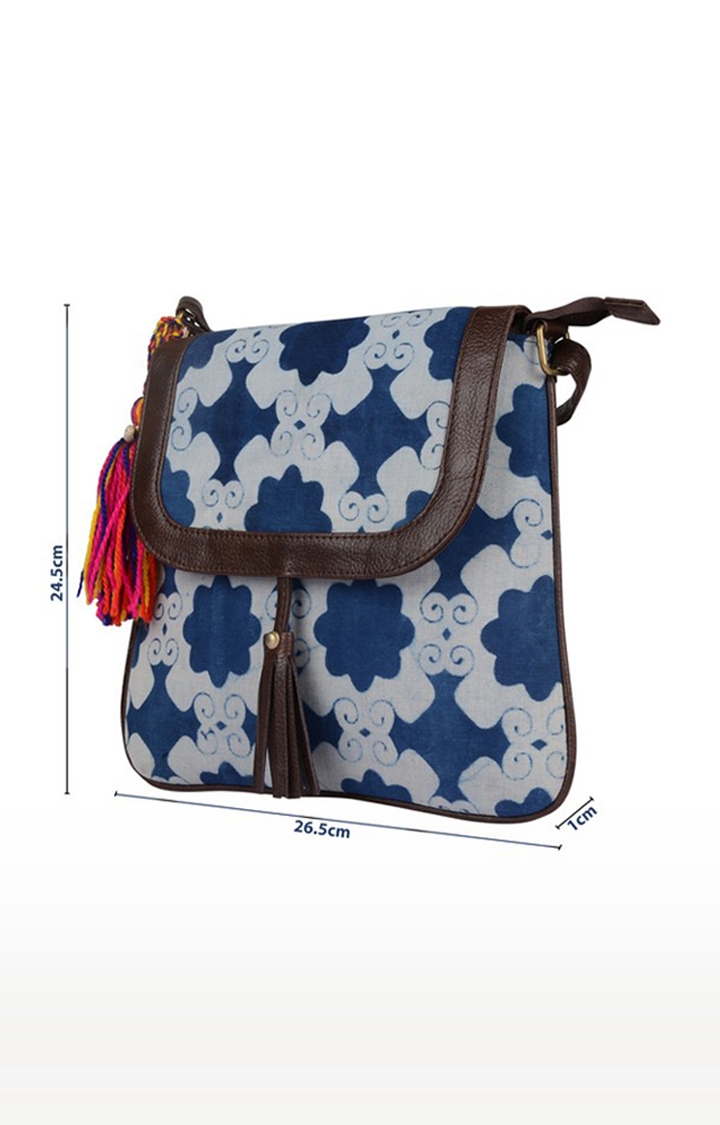 Vivinkaa | Vivinkaa Indigo Blue Boston Ethnic Faux Leather Cotton Printed Sling Bag 3