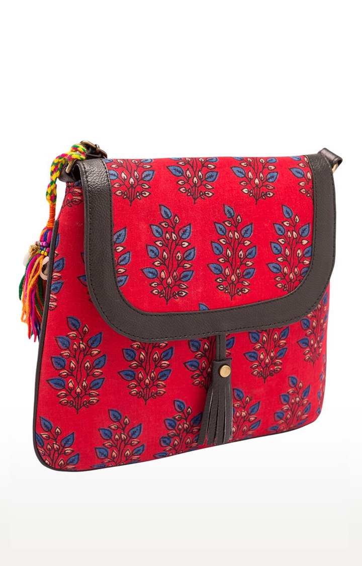Vivinkaa | Vivinkaa Red Tassel Detail Printed Sling Bag 2
