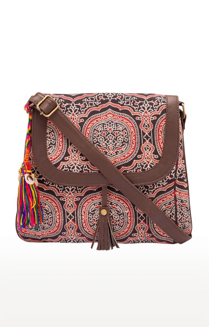 Vivinkaa | Vivinkaa Brown Kalamkari Style Printed Sling Bags 0