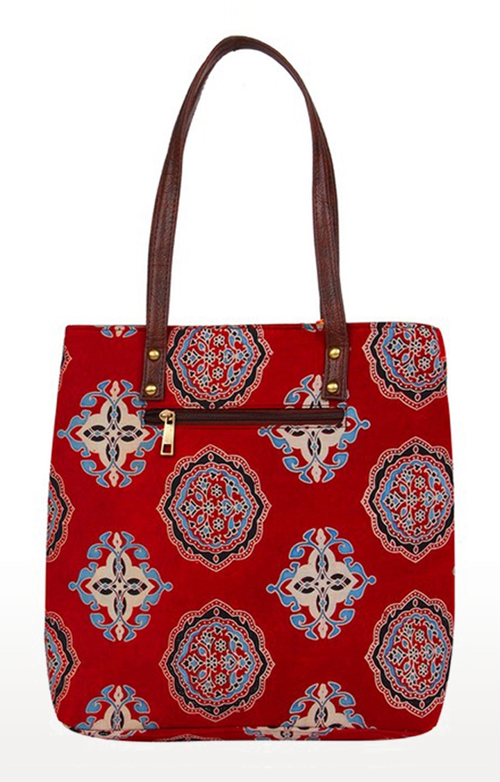 Vivinkaa | Vivinkaa Mini Red Dash Tote Ethnic Faux Leather Cotton Printed Totes Bags 1