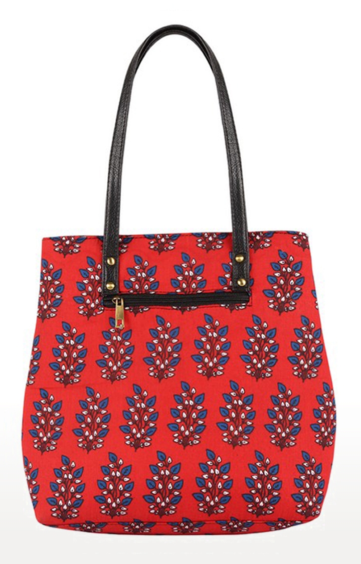 Vivinkaa | Vivinkaa Red Ethnic Faux Leather Cotton Mini Tote Printed Hand Bag 1
