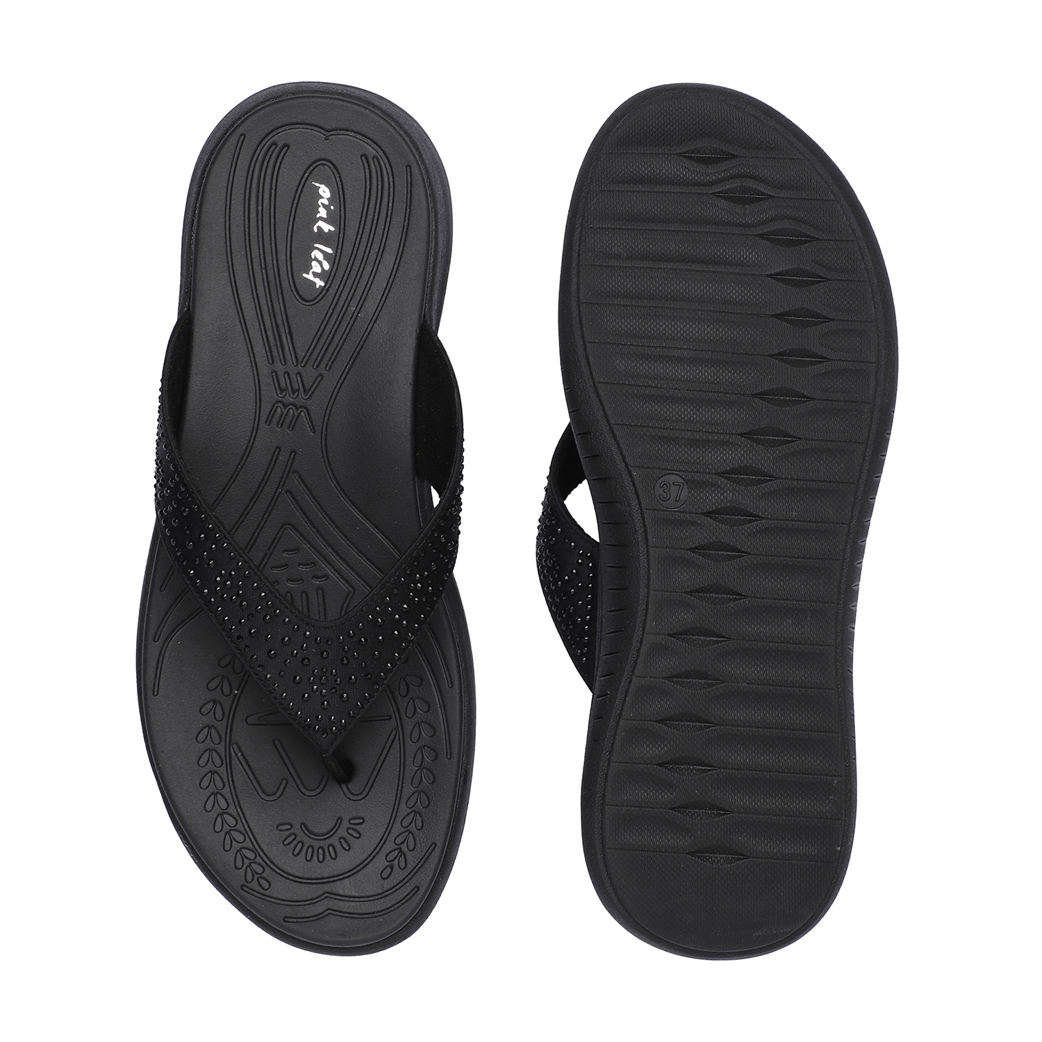 Women Black Embellished Flip-Flops with Textured Sole