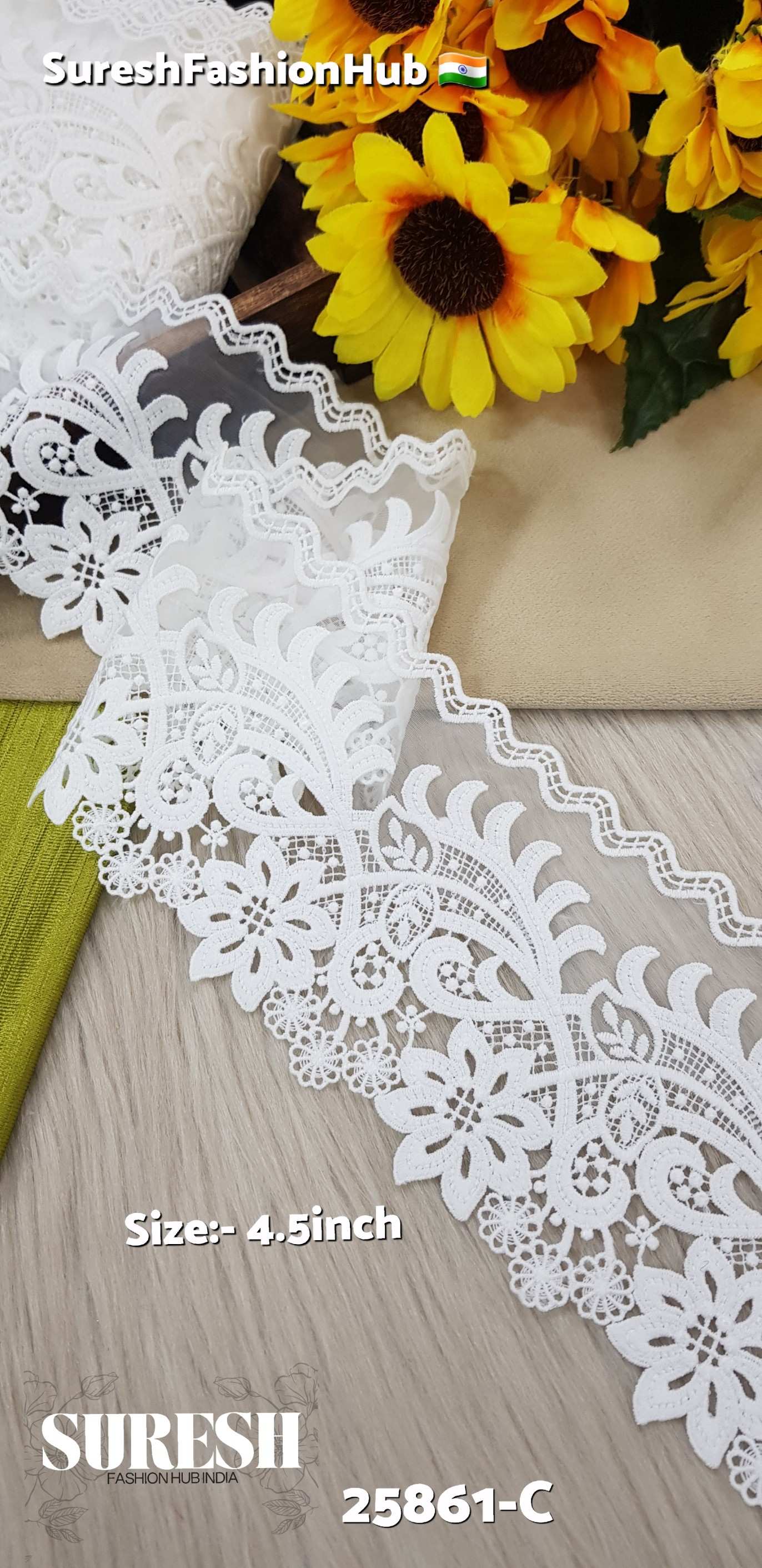 White Floral GPO & Organza Border Lace – Design No. 25861-C