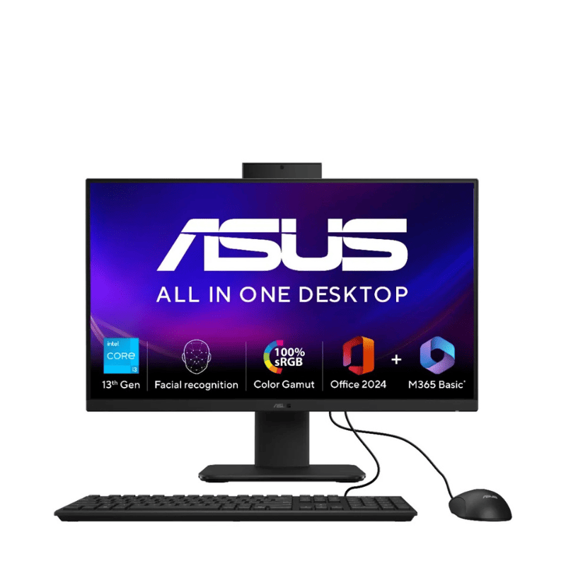 Asus (V440VAB-KBPC002WS) AIO Desktop, 13th Gen Intel Core i3-1315U, 8 GB RAM, 512 GB SSD, 23.8 Inch FHD Screen, Windows 11 Home, Ms Office 2024 + Microsoft 365, Wired Keyboard & Mouse, Black