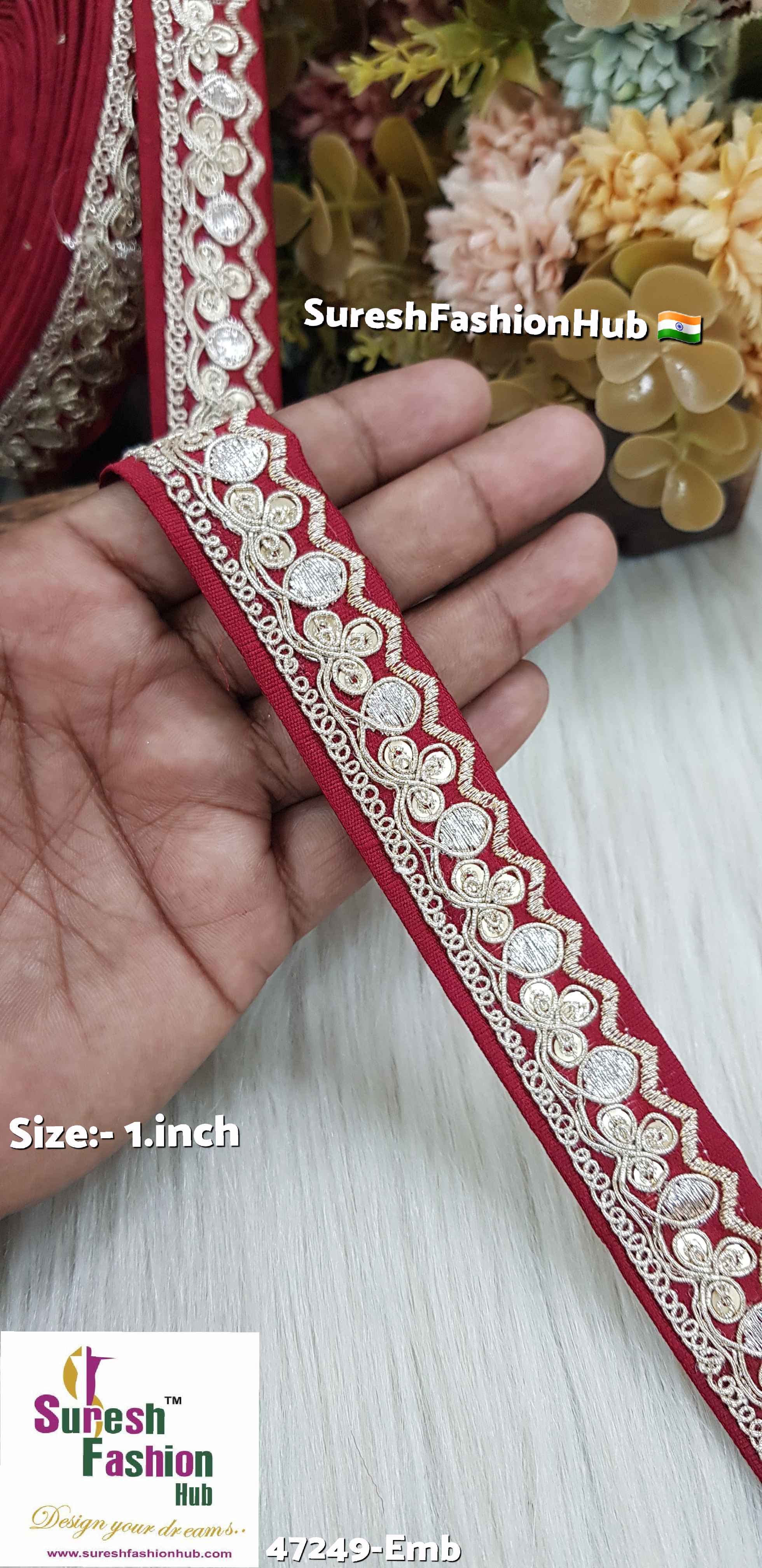 Maroon Floral Pearl Embroidery Lace