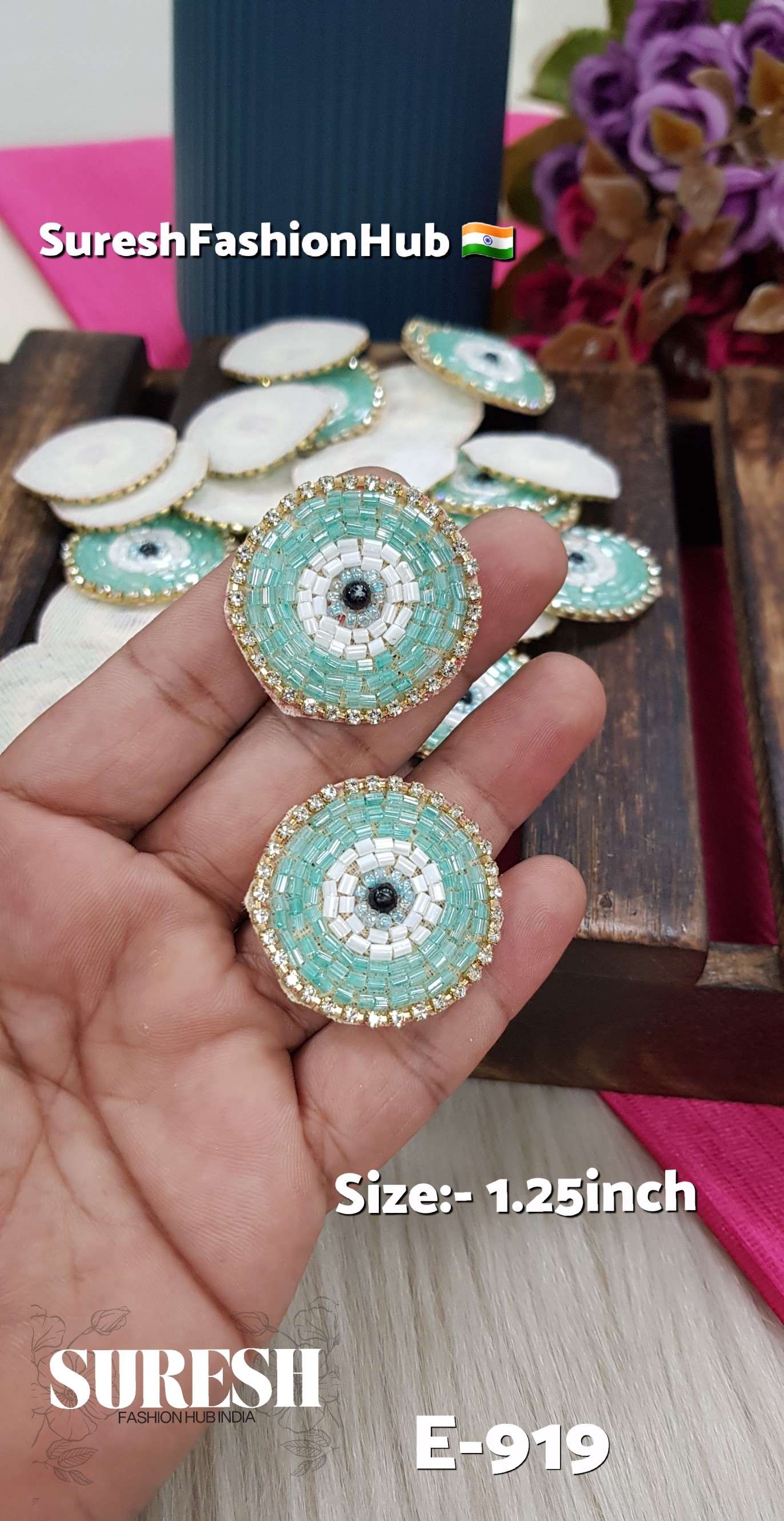 Seagreen Handmade Beaded Evil Eye Patch – E-919
