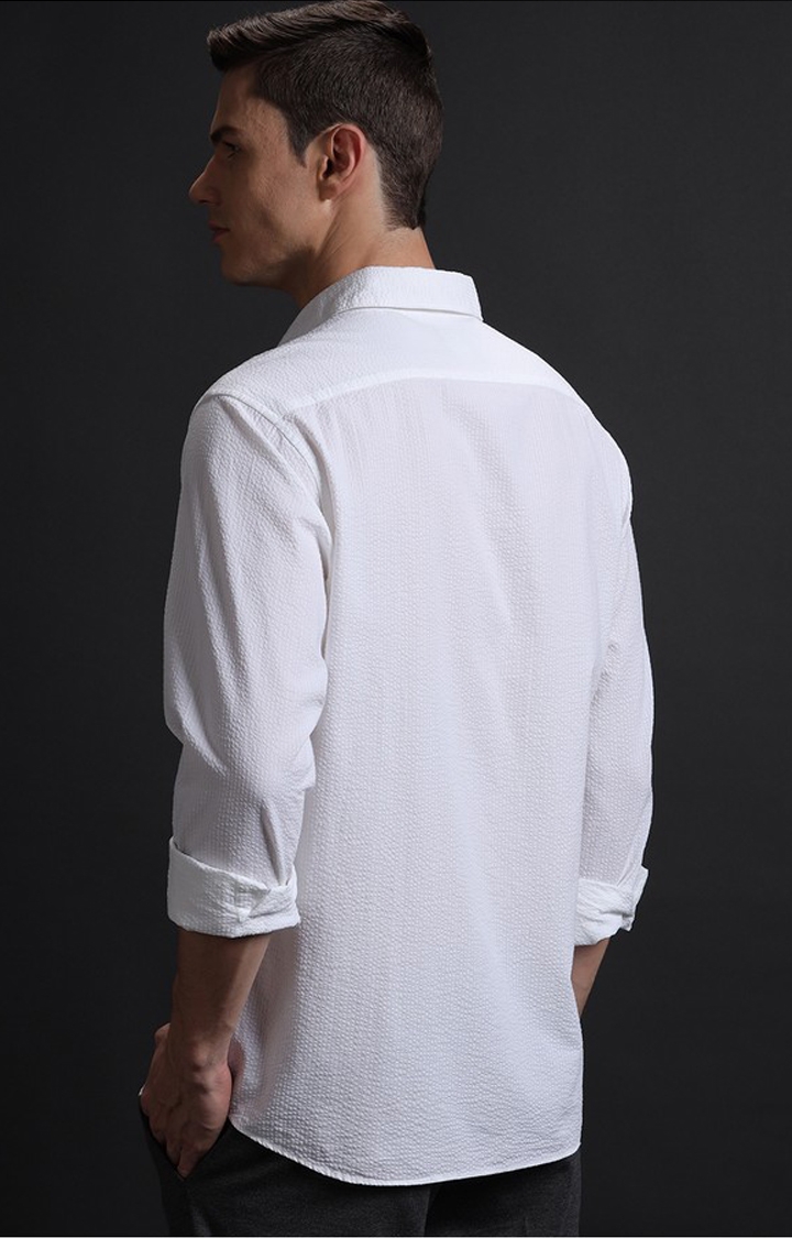 Men's White Cotton Textured Casual Shirt