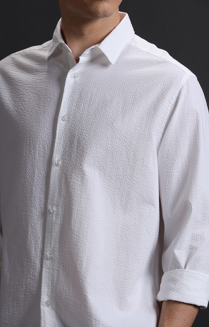 Men's White Cotton Textured Casual Shirt