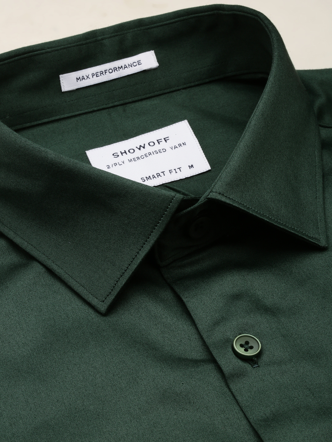 SHOWOFF Men's Spread Collar Solid Green Smart Shirt