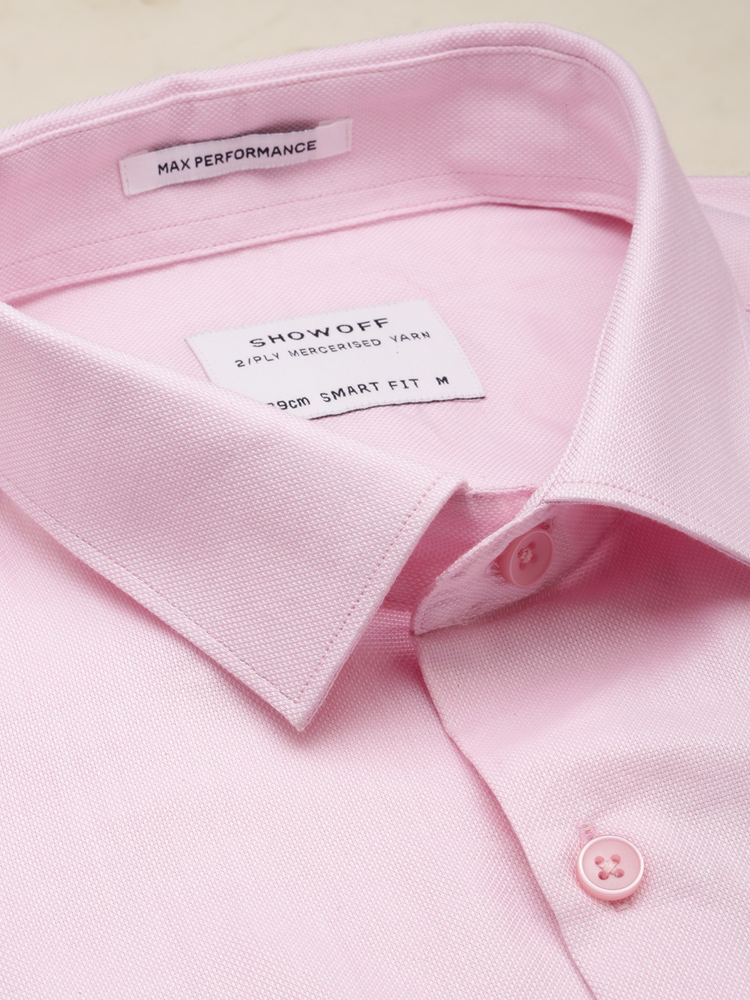 SHOWOFF Men's Spread Collar Self Design Pink Smart Shirt