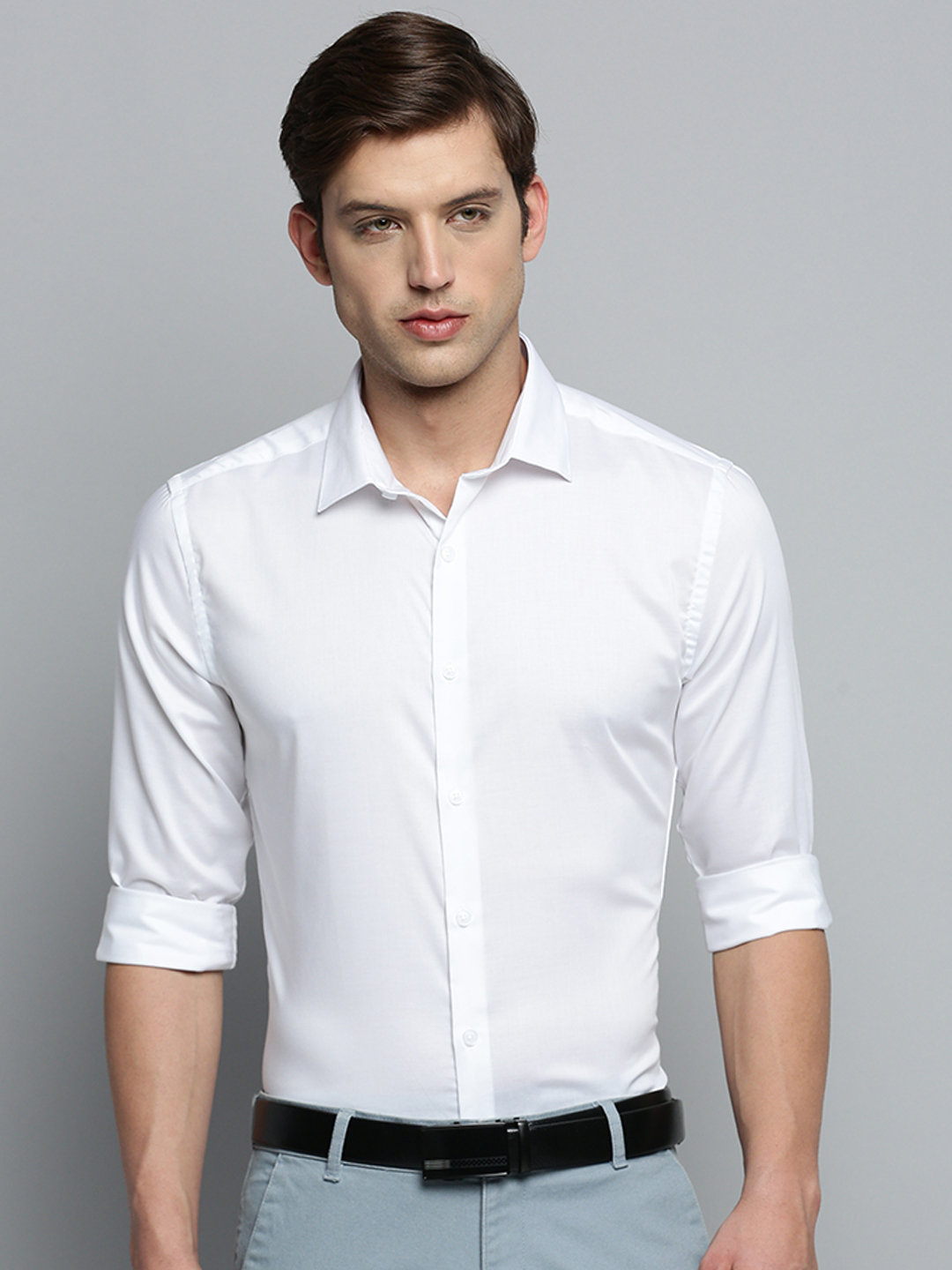 SHOWOFF Men's Spread Collar Solid White Smart Shirt