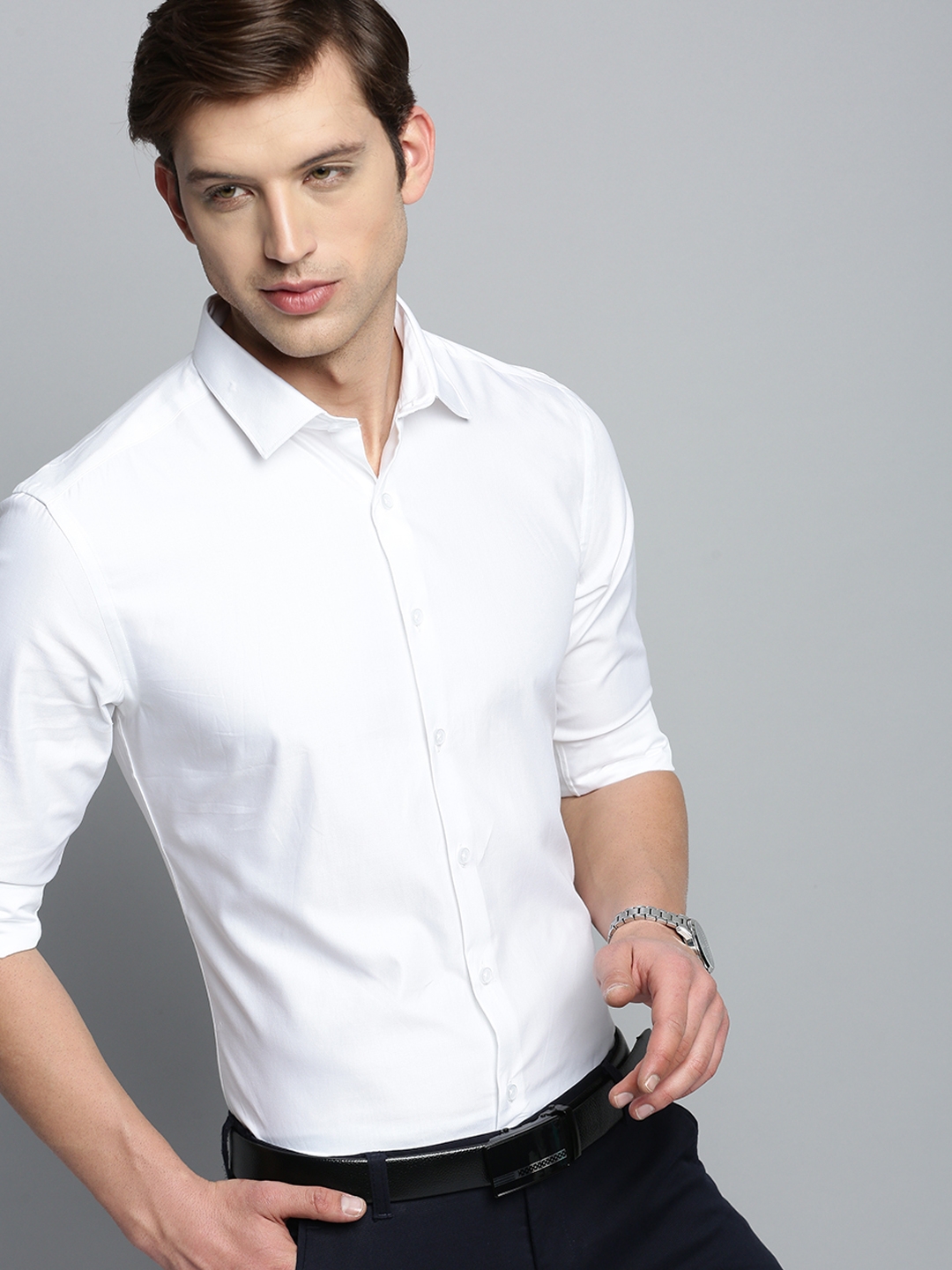 Showoff | SHOWOFF Men's Spread Collar Solid White Smart Shirt 0