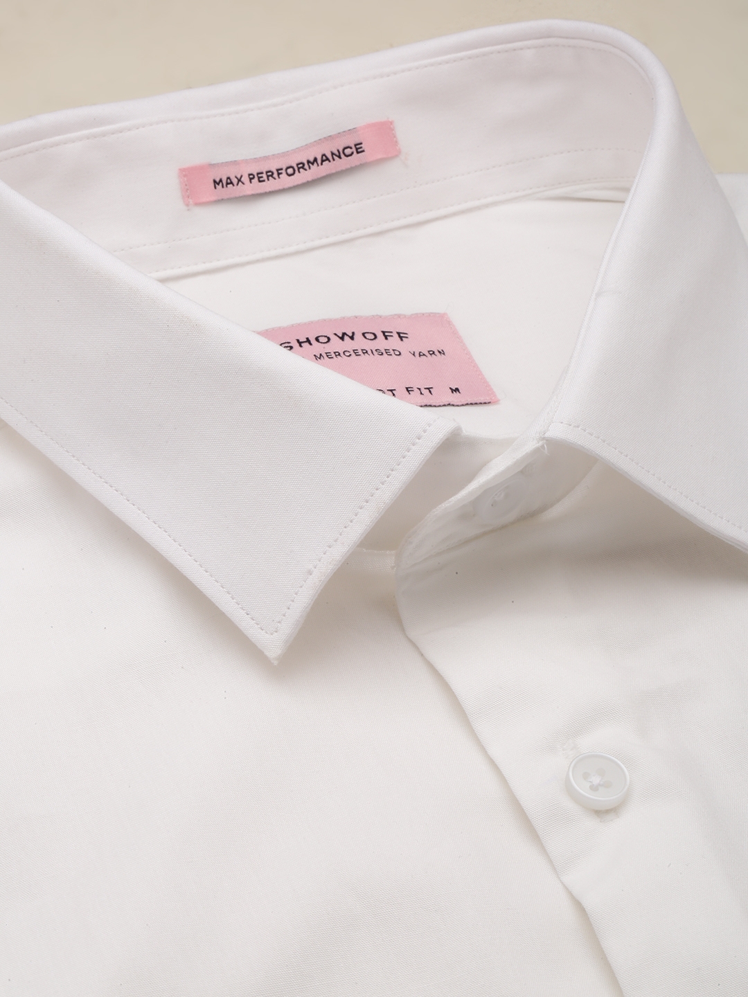 Showoff | SHOWOFF Men's Spread Collar Solid White Smart Shirt 5