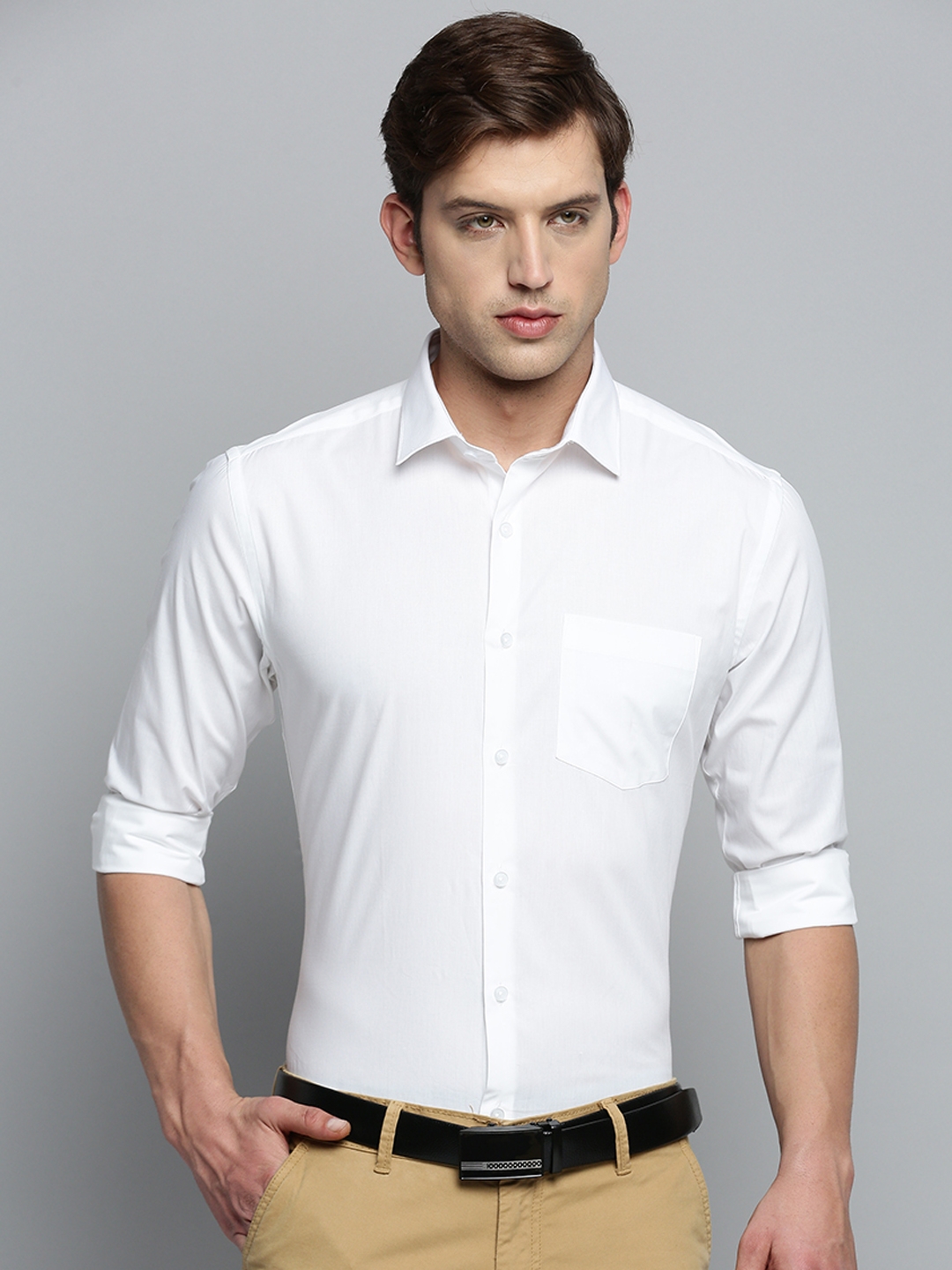 Showoff | SHOWOFF Men's Spread Collar Solid White Smart Shirt 1
