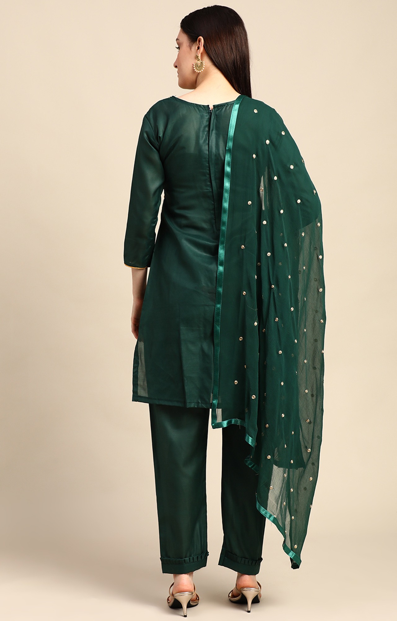 Shaily Women Dark Green Color Cotton Embroidered With Tessels Unstitched Dress Material-VF_JALGALU_DGRN_DM