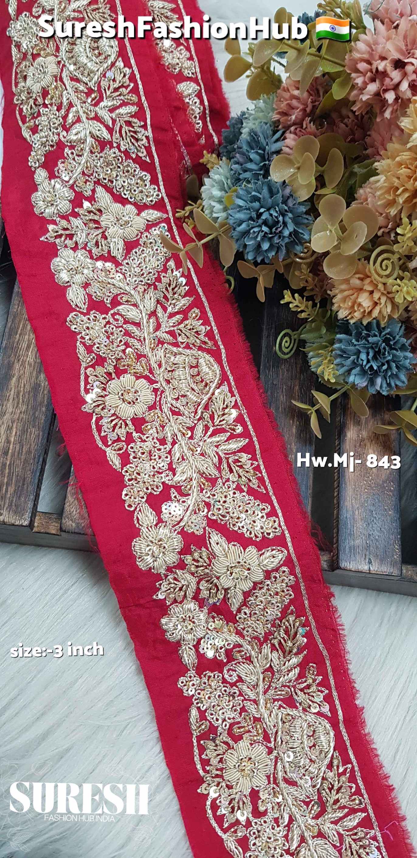 Red Zardosi Floral Border – Mj-843