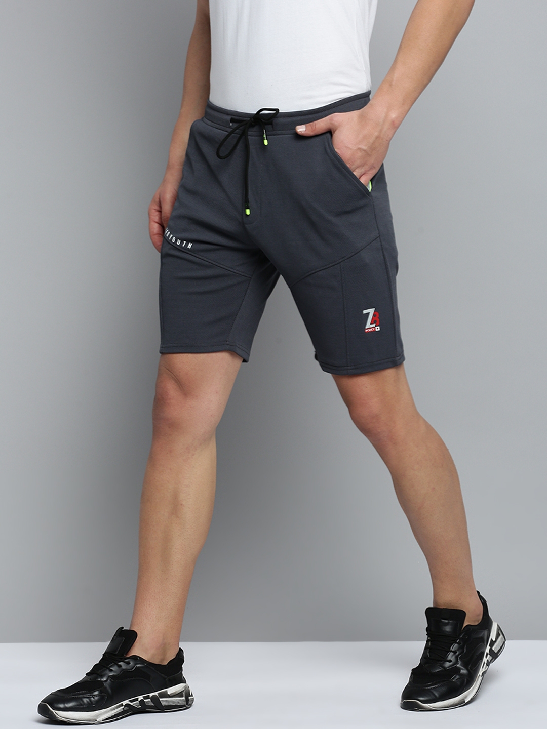 Showoff | SHOWOFF Men's Knee Length Solid Grey Mid-Rise Sports Shorts 1