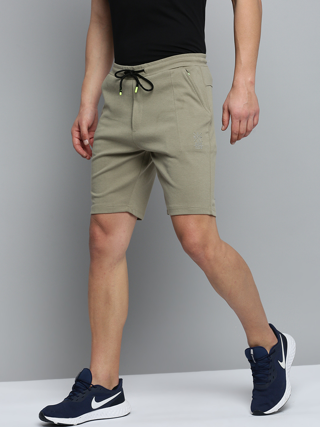 SHOWOFF Men's Knee Length Solid Beige Mid-Rise Sports Shorts