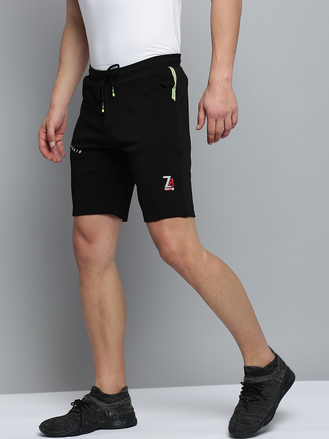 Showoff | SHOWOFF Men's Knee Length Solid Black Mid-Rise Sports Shorts 1