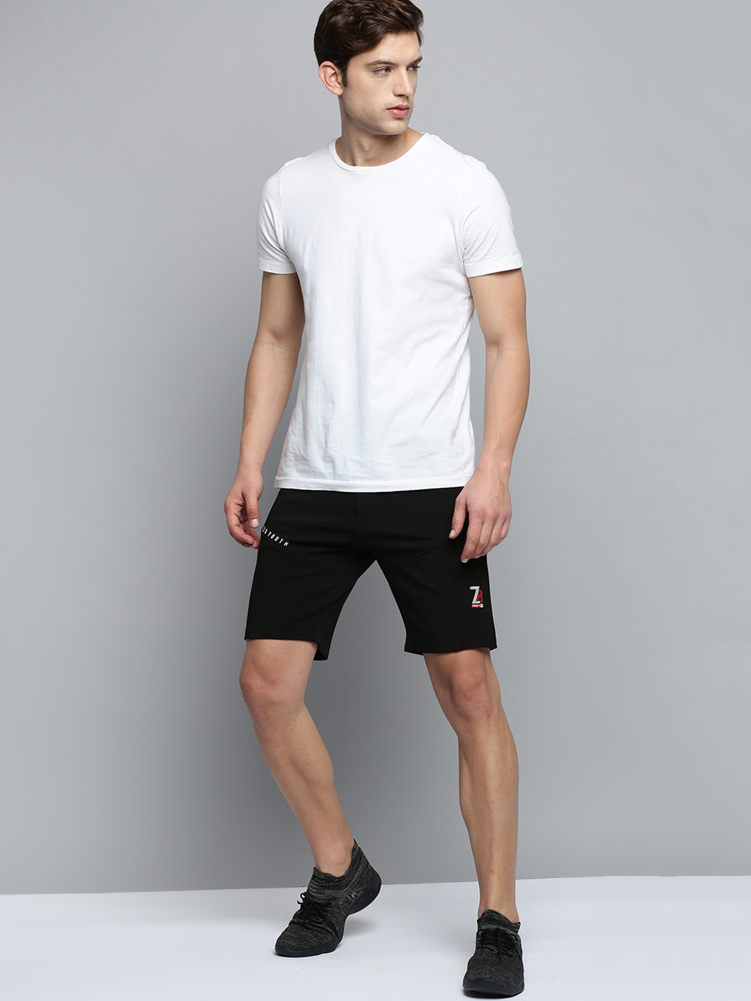 Showoff | SHOWOFF Men's Knee Length Solid Black Mid-Rise Sports Shorts 3