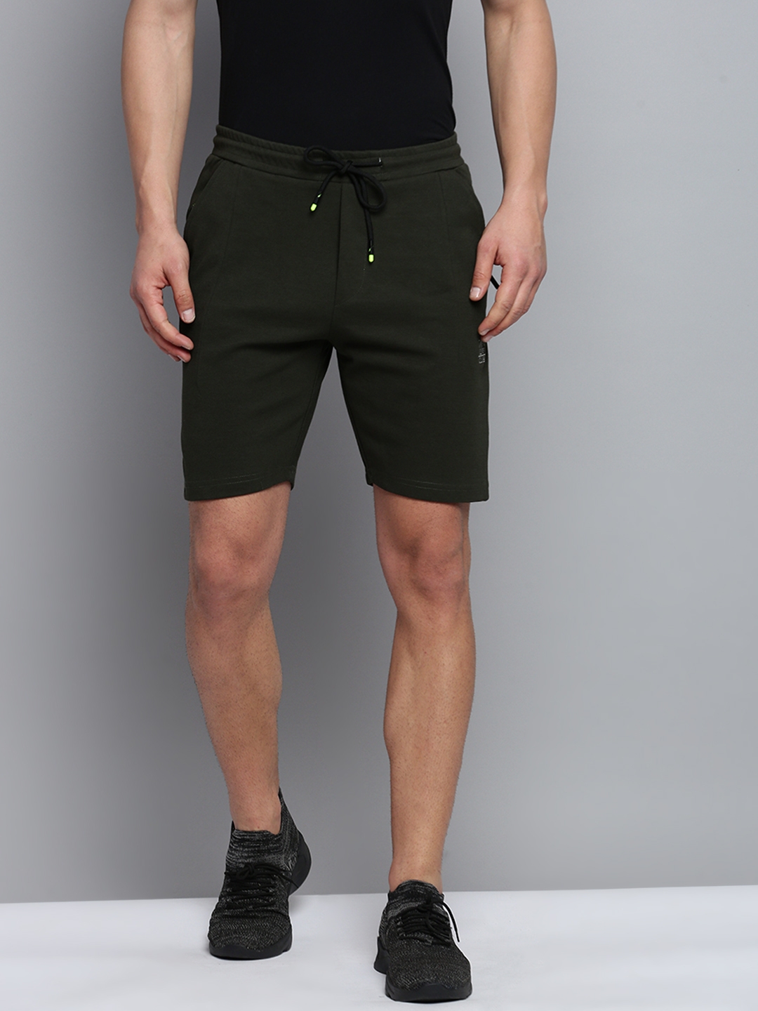 Showoff | SHOWOFF Men's Knee Length Solid Olive Mid-Rise Sports Shorts 0