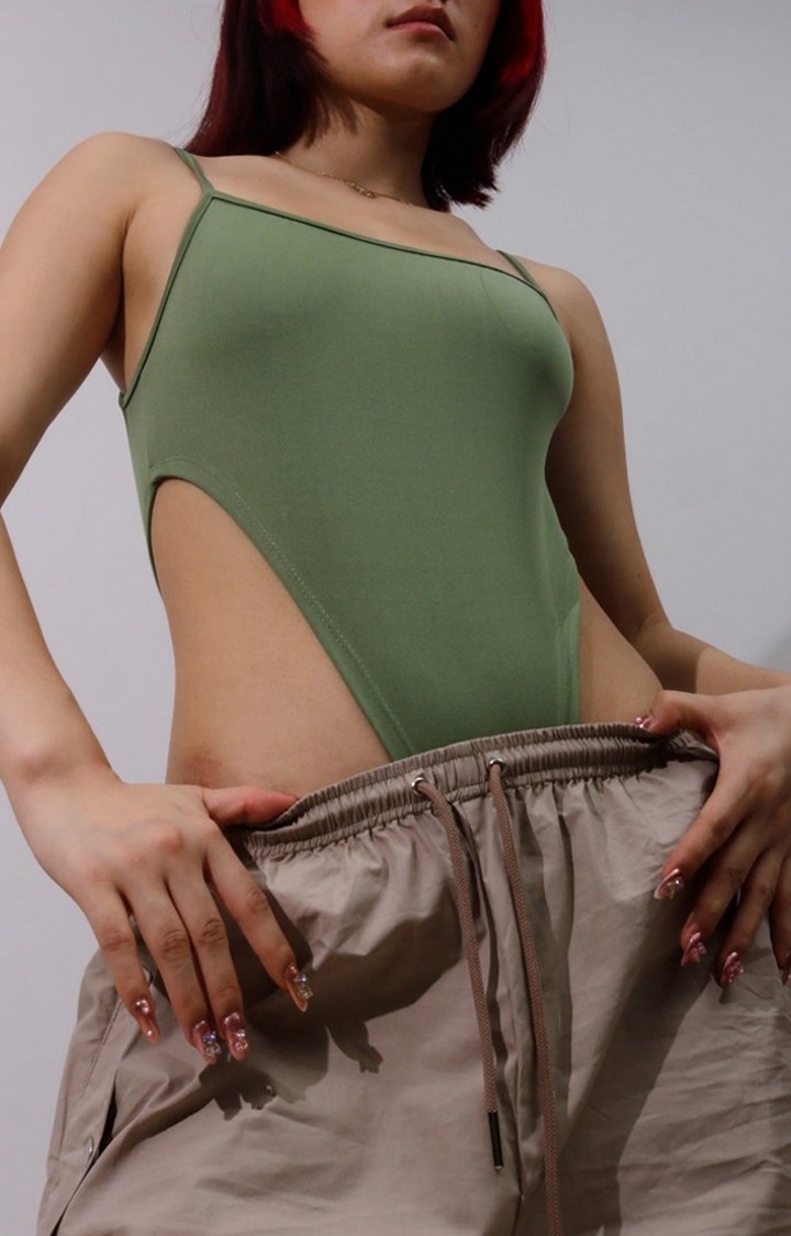 Women's Organic Green Extra Deep Strap Bodysuit