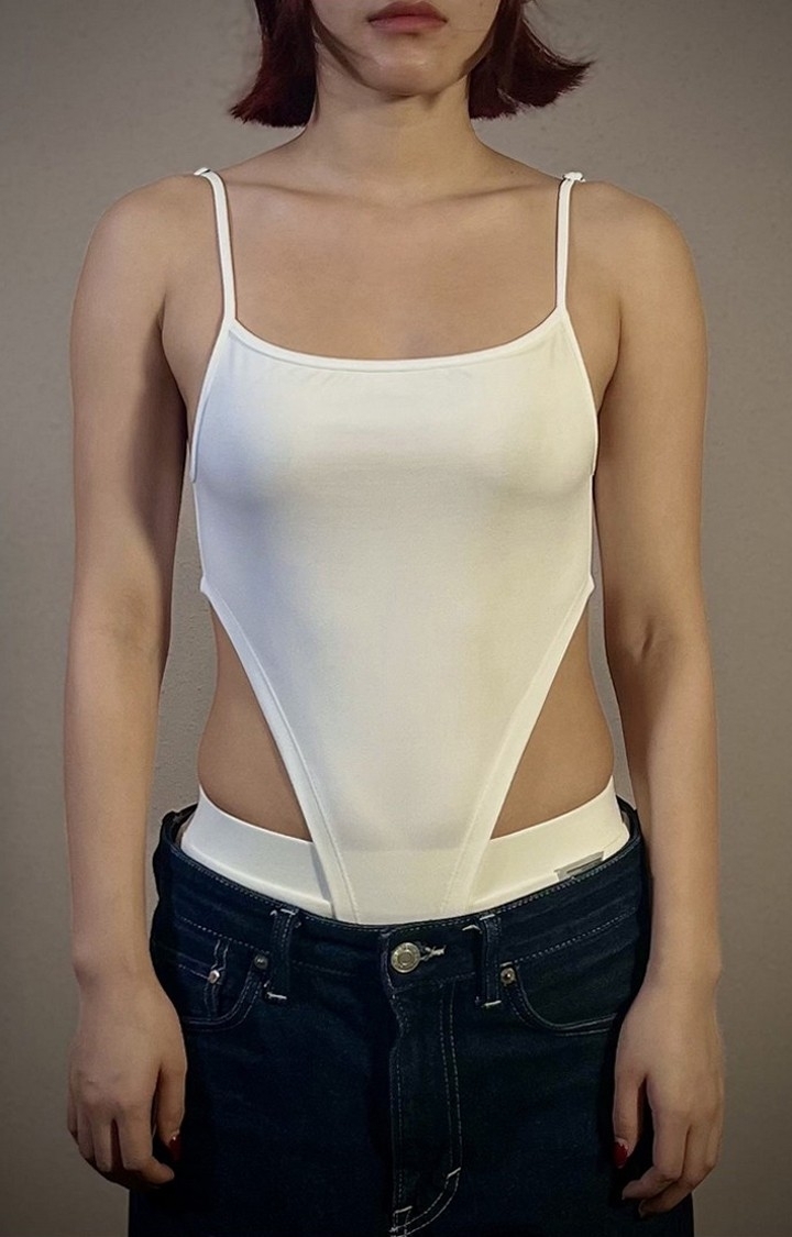 Women's White Extra Deep Strap Bodysuit