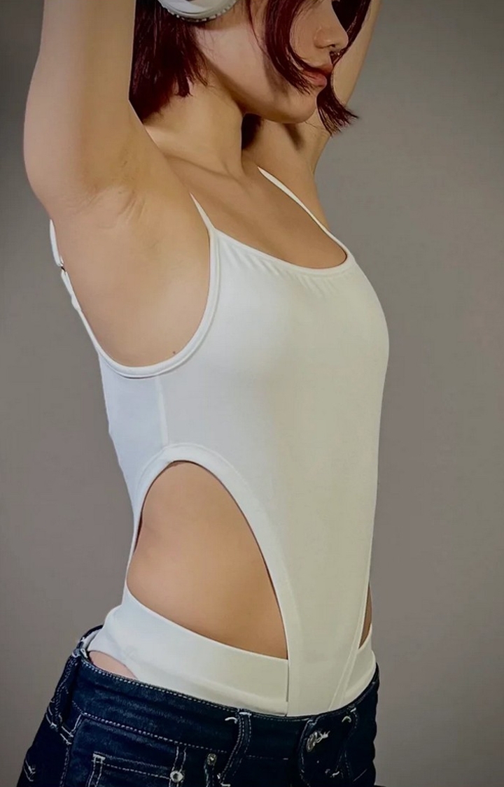 Women's White Extra Deep Strap Bodysuit
