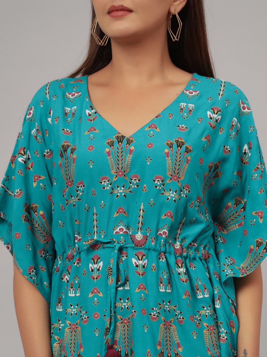 V-Neck Printed Rayon Kaftan Top
